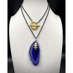 Nina Nguyen Druzy Purple Quartz Agate Slice Necklace Owl & Toggle Clasp